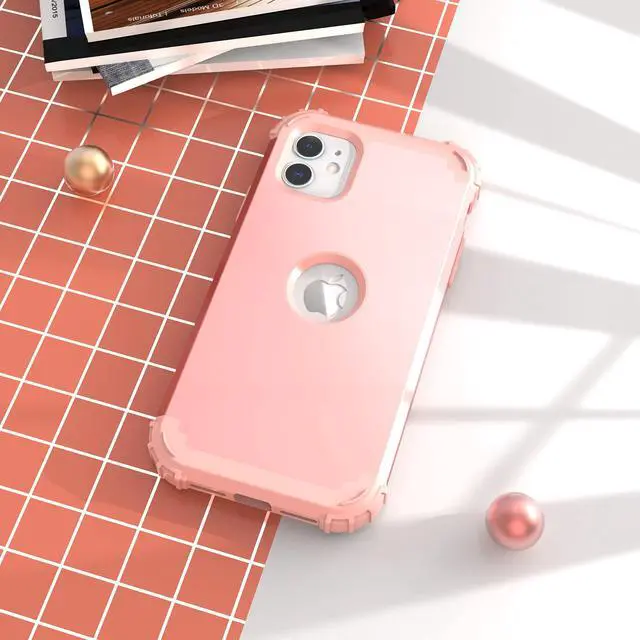 Alt view image 3 of 7 - for iPhone 11 Case with Screen Protector(Tempered Glass), Hybrid 3 in 1 Shockproof Slim Fit Heavy Duty Protection Hard PC Cover Soft Silicone Bumper Full Body Case,Rose Gold