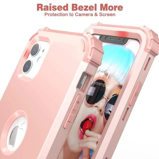 Alt view image 7 of 7 - for iPhone 11 Case with Screen Protector(Tempered Glass), Hybrid 3 in 1 Shockproof Slim Fit Heavy Duty Protection Hard PC Cover Soft Silicone Bumper Full Body Case,Rose Gold