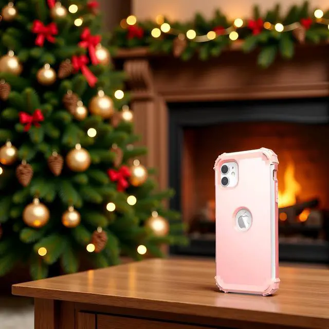Alt view image 2 of 7 - for iPhone 11 Case with Screen Protector(Tempered Glass), Hybrid 3 in 1 Shockproof Slim Fit Heavy Duty Protection Hard PC Cover Soft Silicone Bumper Full Body Case,Rose Gold