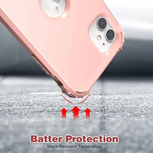 Alt view image 6 of 7 - for iPhone 11 Case with Screen Protector(Tempered Glass), Hybrid 3 in 1 Shockproof Slim Fit Heavy Duty Protection Hard PC Cover Soft Silicone Bumper Full Body Case,Rose Gold