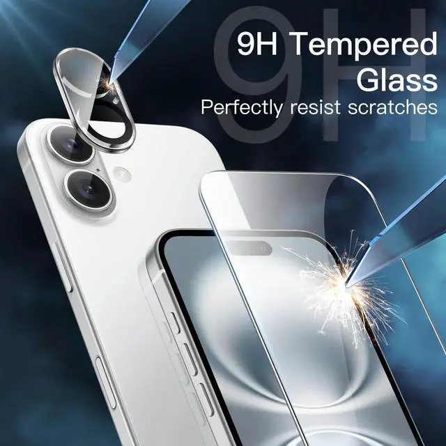 Alt view image 5 of 7 - 5 in 1 Case for iPhone 16 6.1-Inch with 2 Pack Each Tempered Glass Screen Protectors and Camera Lens Protectors, Non-Yellowing Shockproof Bumper Phone Cover (Clear)
