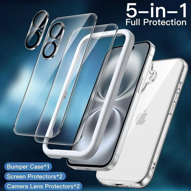 Alt view image 3 of 7 - 5 in 1 Case for iPhone 16 6.1-Inch with 2 Pack Each Tempered Glass Screen Protectors and Camera Lens Protectors, Non-Yellowing Shockproof Bumper Phone Cover (Clear)