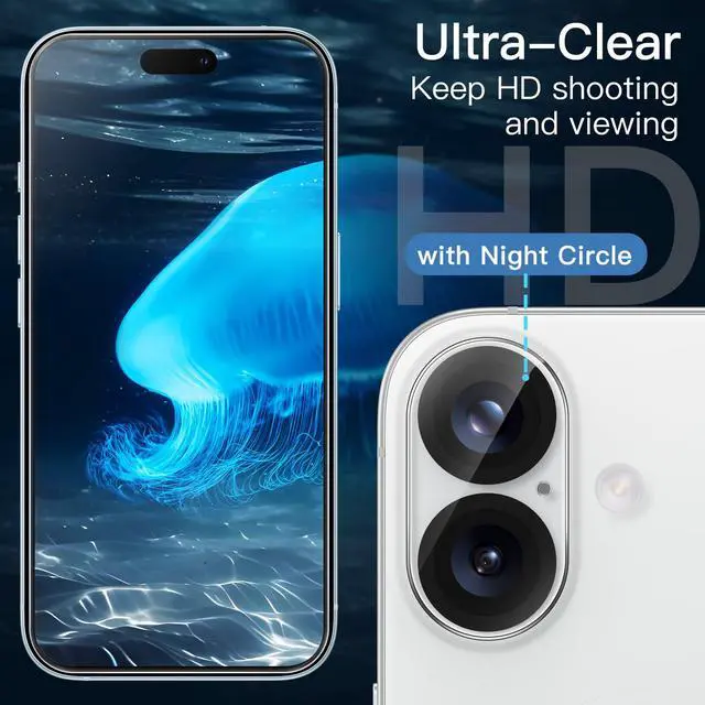Alt view image 6 of 7 - 5 in 1 Case for iPhone 16 6.1-Inch with 2 Pack Each Tempered Glass Screen Protectors and Camera Lens Protectors, Non-Yellowing Shockproof Bumper Phone Cover (Clear)
