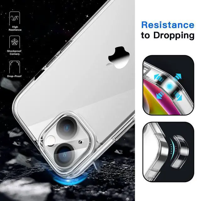 Alt view image 4 of 7 - 5 in 1 Case for iPhone 14 6.1-Inch, with 2-Pack Screen Protector and Camera Lens Protector, Non-Yellowing Shockproof Bumper Phone Cover, Full Coverage Tempered Glass Film (Clear)