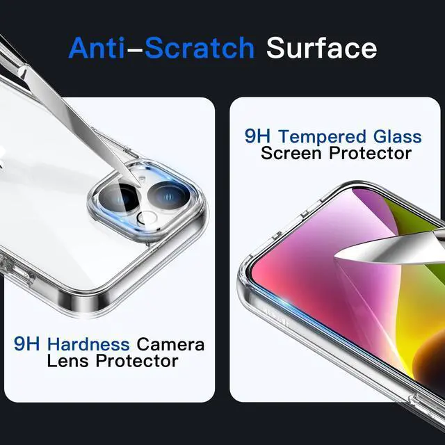 Alt view image 6 of 7 - 5 in 1 Case for iPhone 14 6.1-Inch, with 2-Pack Screen Protector and Camera Lens Protector, Non-Yellowing Shockproof Bumper Phone Cover, Full Coverage Tempered Glass Film (Clear)