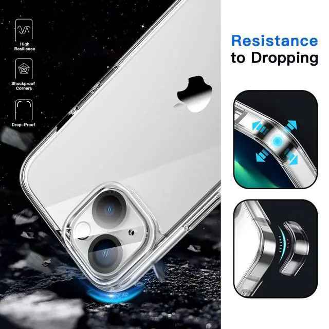 Alt view image 4 of 7 - 5 in 1 Case for iPhone 13 6.1-Inch, with 2-Pack Screen Protector and Camera Lens Protector, Non-Yellowing Shockproof Bumper Phone Cover, Full Coverage Tempered Glass Film (Clear)