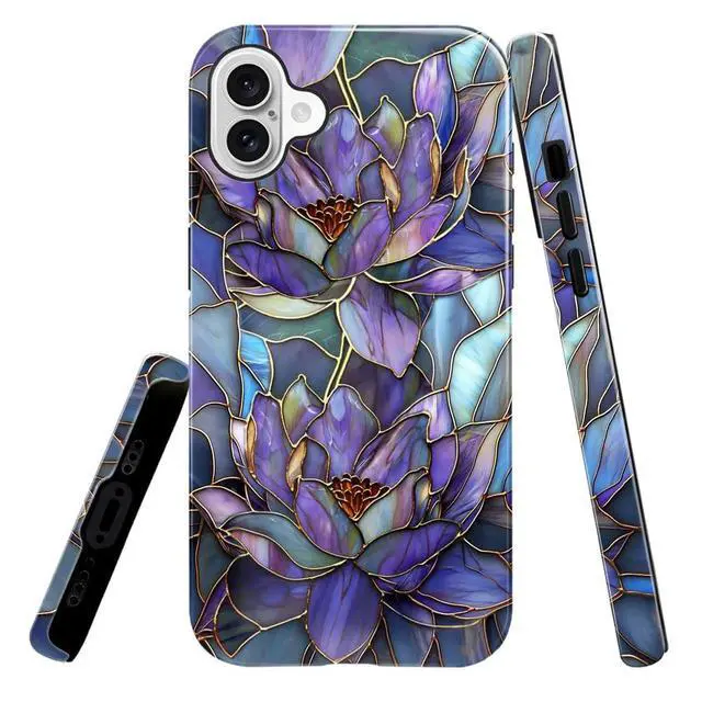 Alt view image 4 of 5 - Case for iPhone 16,Glossy Case Cover for Women Girls,Drop Scratch Protective-Abstract Purple Lotus