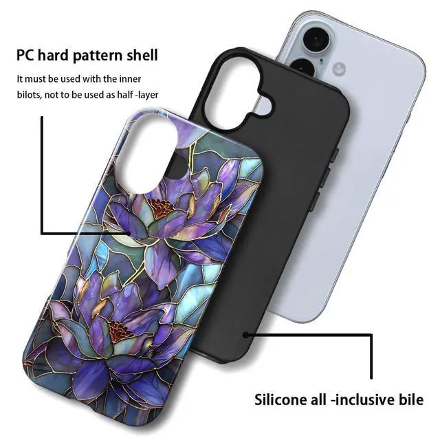 Alt view image 2 of 5 - Case for iPhone 16,Glossy Case Cover for Women Girls,Drop Scratch Protective-Abstract Purple Lotus