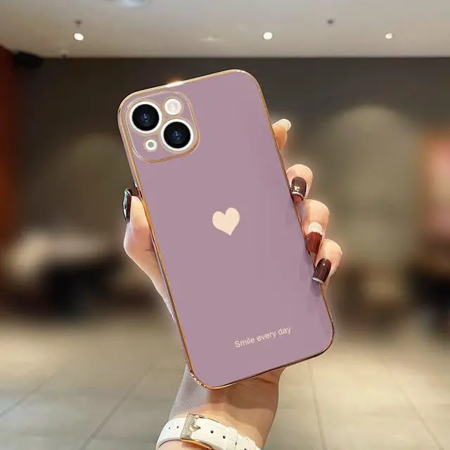 Alt view image 2 of 7 - Compatible with iPhone 13 Case for Girl Women Cute Love-Heart Luxury Bling Plating Soft Back Cover Raised Camera Protection Bumper Silicone Shockproof Phone Case for iPhone 13, Lavender
