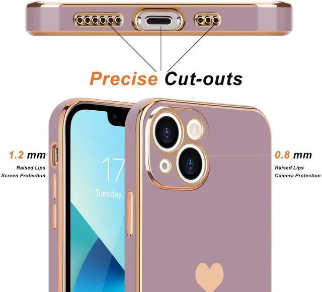 Alt view image 3 of 7 - Compatible with iPhone 13 Case for Girl Women Cute Love-Heart Luxury Bling Plating Soft Back Cover Raised Camera Protection Bumper Silicone Shockproof Phone Case for iPhone 13, Lavender