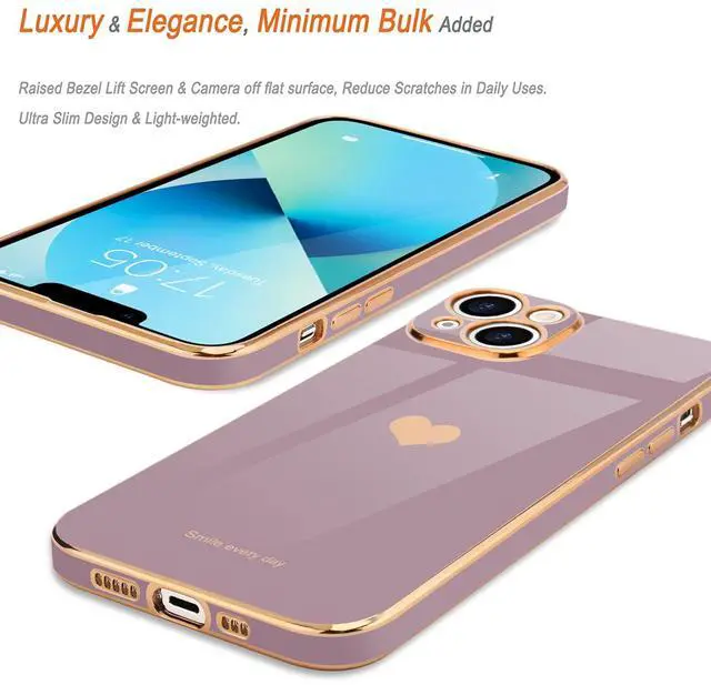 Alt view image 4 of 7 - Compatible with iPhone 13 Case for Girl Women Cute Love-Heart Luxury Bling Plating Soft Back Cover Raised Camera Protection Bumper Silicone Shockproof Phone Case for iPhone 13, Lavender