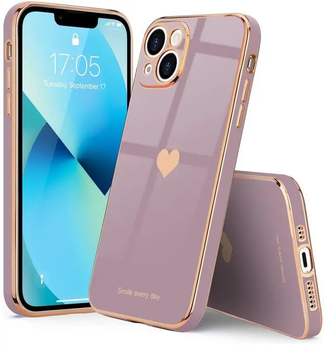 Alt view image 7 of 7 - Compatible with iPhone 13 Case for Girl Women Cute Love-Heart Luxury Bling Plating Soft Back Cover Raised Camera Protection Bumper Silicone Shockproof Phone Case for iPhone 13, Lavender