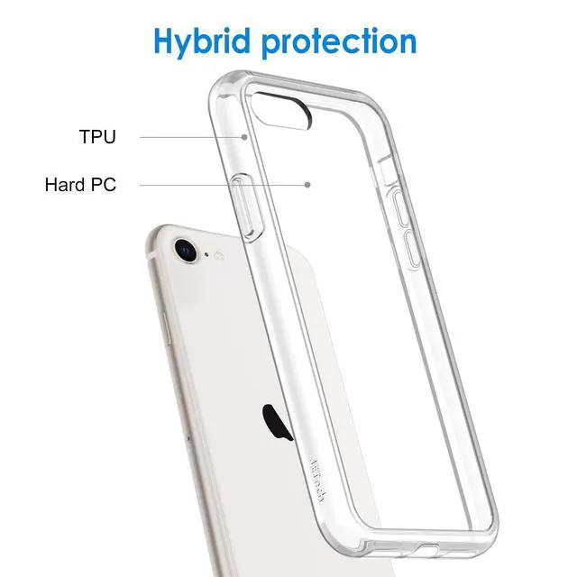 Alt view image 3 of 6 - Case for iPhone SE 3/2 (2022/2020 Edition), 4.7-Inch, Non-Yellowing Shockproof Phone Bumper Cover, Anti-Scratch Clear Back (Clear)