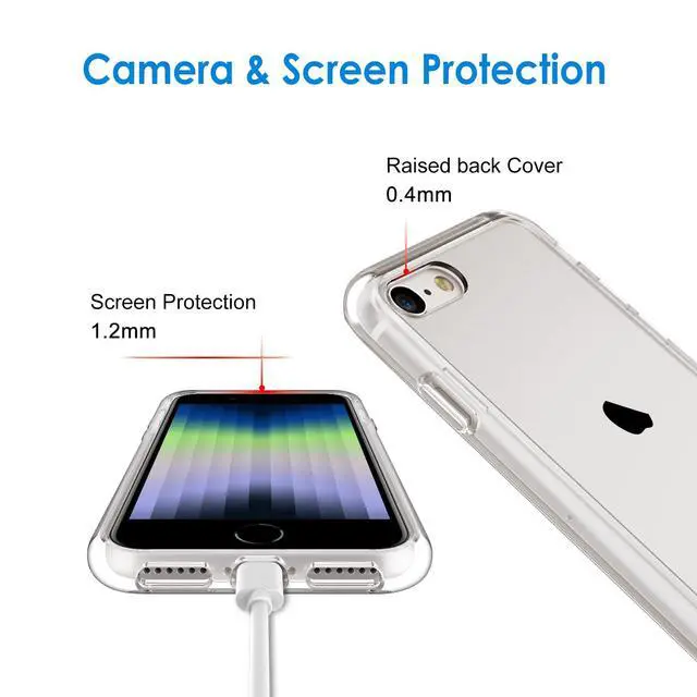 Alt view image 5 of 6 - Case for iPhone SE 3/2 (2022/2020 Edition), 4.7-Inch, Non-Yellowing Shockproof Phone Bumper Cover, Anti-Scratch Clear Back (Clear)