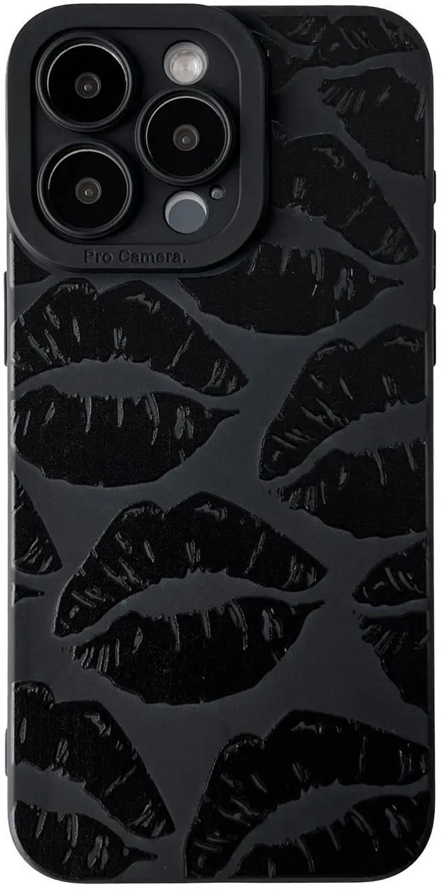 Main image of Black Lips Print Soft Phone Case Compatible with iPhone Case (Black,for iPhone 14)