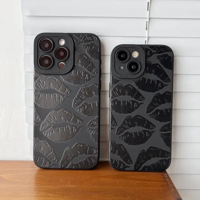 Alt view image 2 of 6 - Black Lips Print Soft Phone Case Compatible with iPhone Case (Black,for iPhone 14)