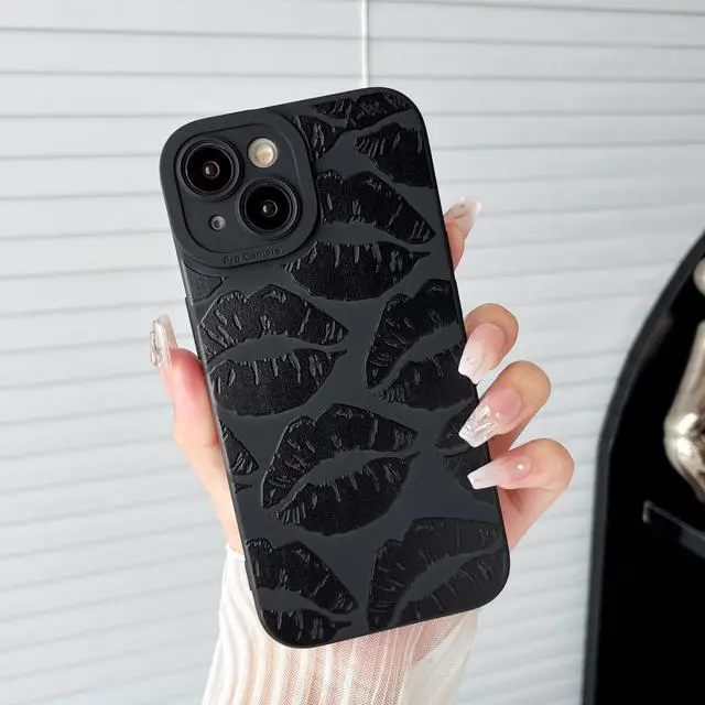 Alt view image 6 of 6 - Black Lips Print Soft Phone Case Compatible with iPhone Case (Black,for iPhone 14)
