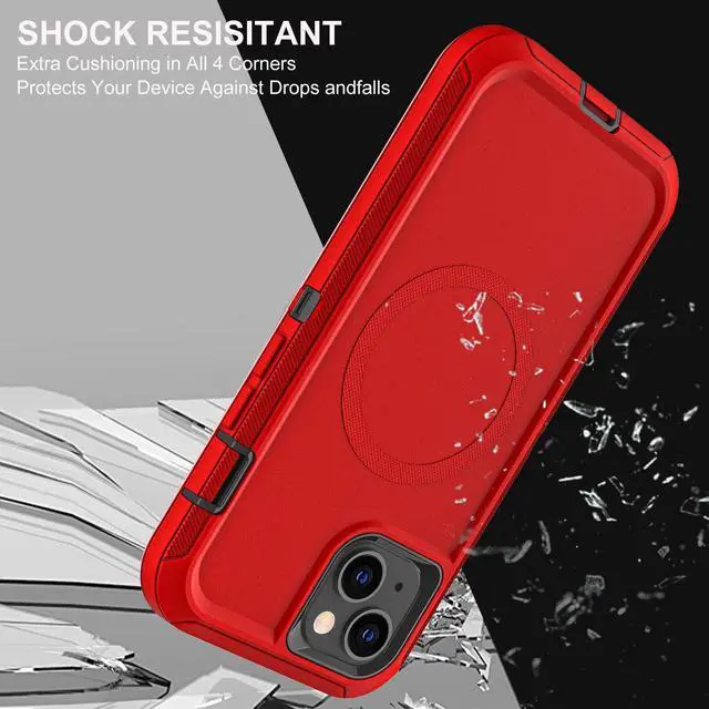 Alt view image 6 of 6 - for iPhone 15 Case, Compatible with Magsafe, Military Grade 3 in 1 Heavy Duty Shockproof/Drop Proof/Dust Proof Case with 2Pcs Tempered Glass Screen Protector (New-Red/Black)