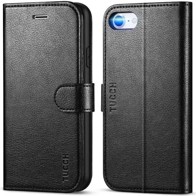 Main image of Case Wallet for iPhone SE 2022/SE 2020/iPhone 8/7, Card Holder Kickstand PU Leather Magnetic Folio Flip Cover TPU Protective Interior Case Compatible with iPhone 7/8/SE2/SE3, Textured Black