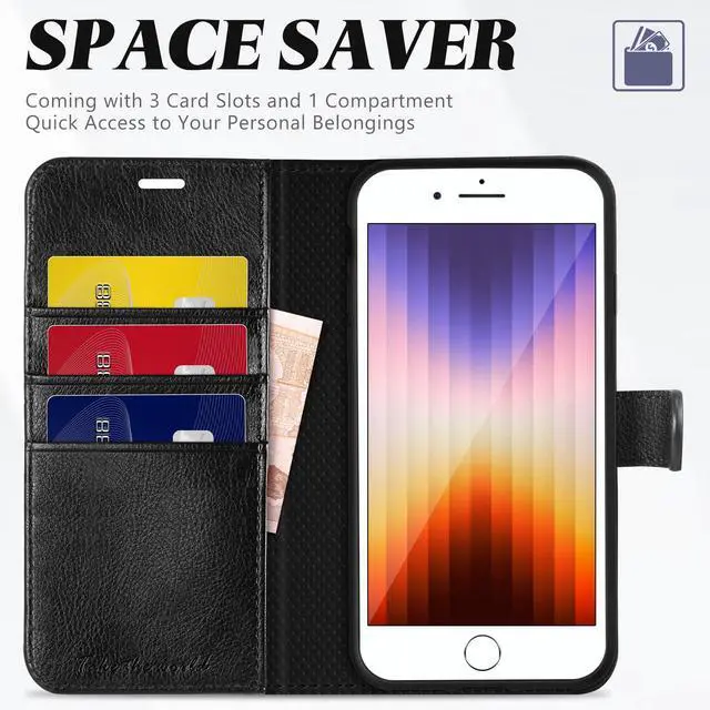Alt view image 3 of 7 - Case Wallet for iPhone SE 2022/SE 2020/iPhone 8/7, Card Holder Kickstand PU Leather Magnetic Folio Flip Cover TPU Protective Interior Case Compatible with iPhone 7/8/SE2/SE3, Textured Black