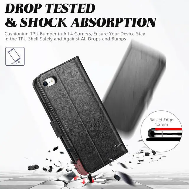 Alt view image 6 of 7 - Case Wallet for iPhone SE 2022/SE 2020/iPhone 8/7, Card Holder Kickstand PU Leather Magnetic Folio Flip Cover TPU Protective Interior Case Compatible with iPhone 7/8/SE2/SE3, Textured Black