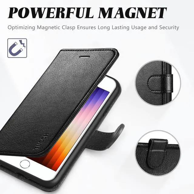 Alt view image 7 of 7 - Case Wallet for iPhone SE 2022/SE 2020/iPhone 8/7, Card Holder Kickstand PU Leather Magnetic Folio Flip Cover TPU Protective Interior Case Compatible with iPhone 7/8/SE2/SE3, Textured Black