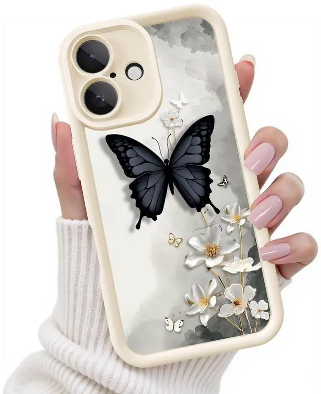 Main image of for iPhone 16 Case, Creative Butterfly Pattern Design for Girl Women, Soft Silicone Shockproof Anti-Scratch Protection Phone Cover for iPhone 16 (3D Black Butterfly)