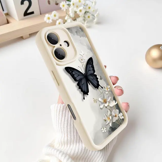 Alt view image 2 of 7 - for iPhone 16 Case, Creative Butterfly Pattern Design for Girl Women, Soft Silicone Shockproof Anti-Scratch Protection Phone Cover for iPhone 16 (3D Black Butterfly)
