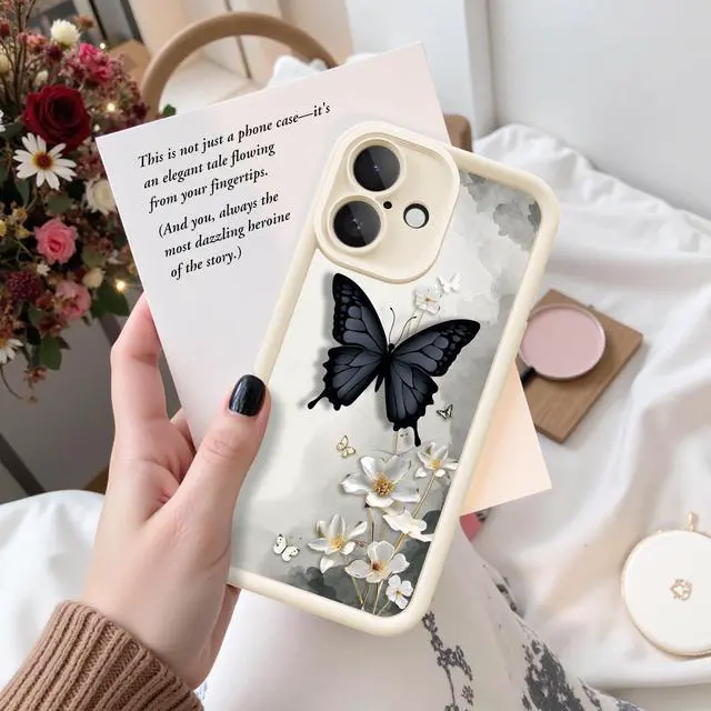 Alt view image 3 of 7 - for iPhone 16 Case, Creative Butterfly Pattern Design for Girl Women, Soft Silicone Shockproof Anti-Scratch Protection Phone Cover for iPhone 16 (3D Black Butterfly)
