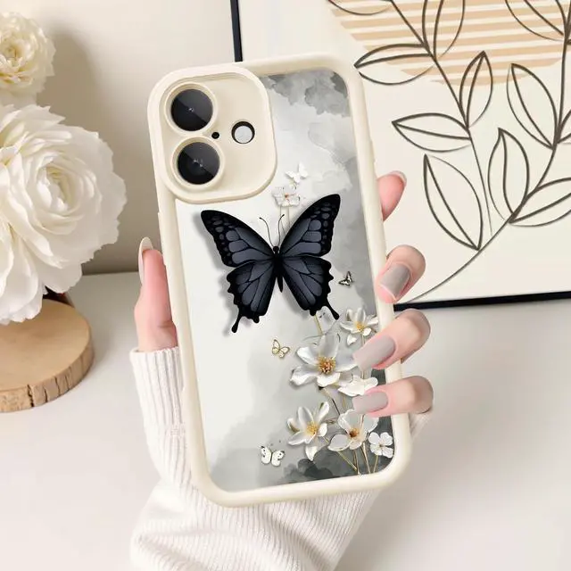 Alt view image 4 of 7 - for iPhone 16 Case, Creative Butterfly Pattern Design for Girl Women, Soft Silicone Shockproof Anti-Scratch Protection Phone Cover for iPhone 16 (3D Black Butterfly)