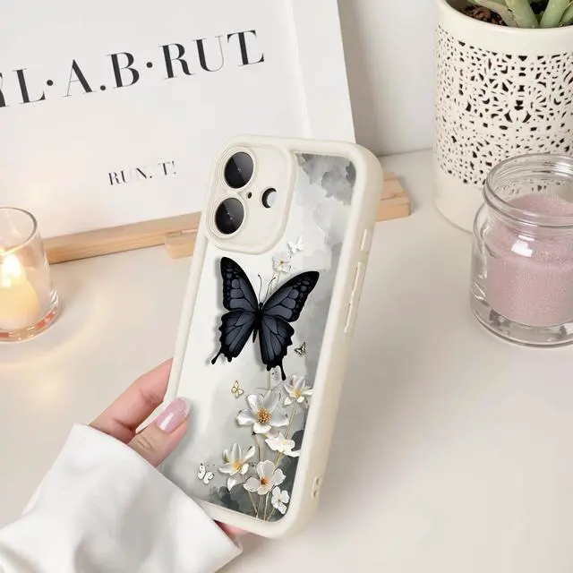 Alt view image 5 of 7 - for iPhone 16 Case, Creative Butterfly Pattern Design for Girl Women, Soft Silicone Shockproof Anti-Scratch Protection Phone Cover for iPhone 16 (3D Black Butterfly)