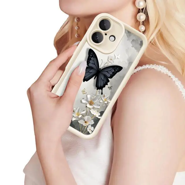 Alt view image 7 of 7 - for iPhone 16 Case, Creative Butterfly Pattern Design for Girl Women, Soft Silicone Shockproof Anti-Scratch Protection Phone Cover for iPhone 16 (3D Black Butterfly)