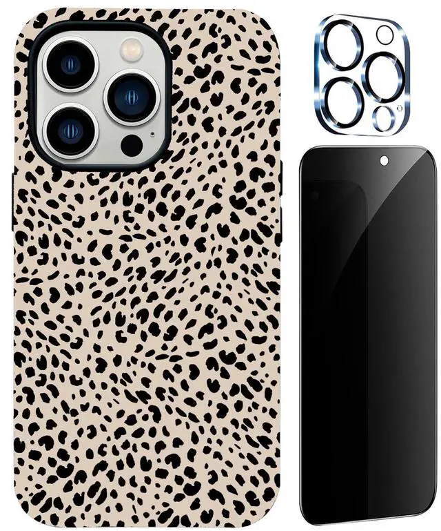 Main image of Leopard Design for iPhone 13 Case for Women,with Privacy Screen Protector and Camera Cover,Cheetah Print Phone Case for iPhone 13