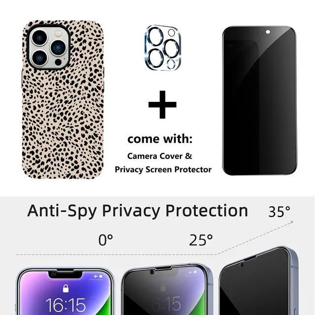 Alt view image 3 of 6 - Leopard Design for iPhone 13 Case for Women,with Privacy Screen Protector and Camera Cover,Cheetah Print Phone Case for iPhone 13