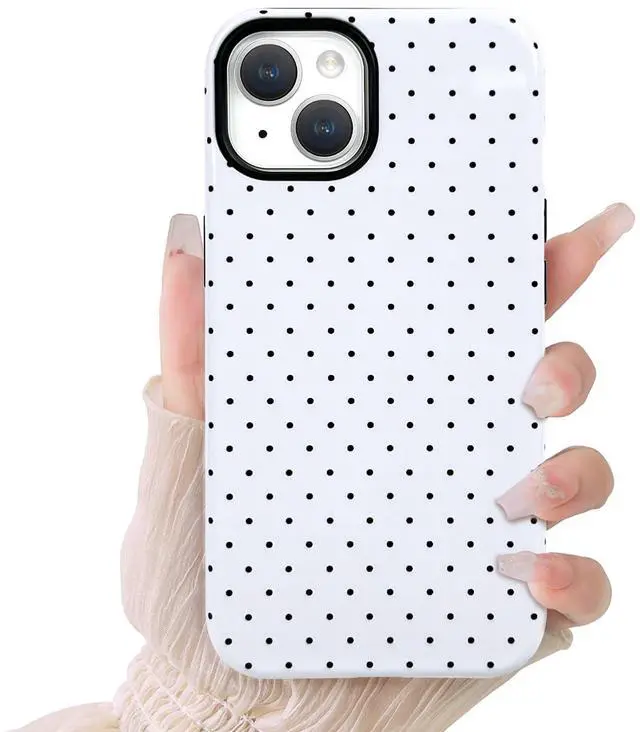 Main image of Compatible for iPhone 13/14 Case Cute Aesthetics Polka Dot with Bright Design for Girls Women Soft TPU+PC Shockproof More Protective Girly for iPhone 13/14 Case-White