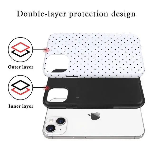 Alt view image 3 of 7 - Compatible for iPhone 13/14 Case Cute Aesthetics Polka Dot with Bright Design for Girls Women Soft TPU+PC Shockproof More Protective Girly for iPhone 13/14 Case-White