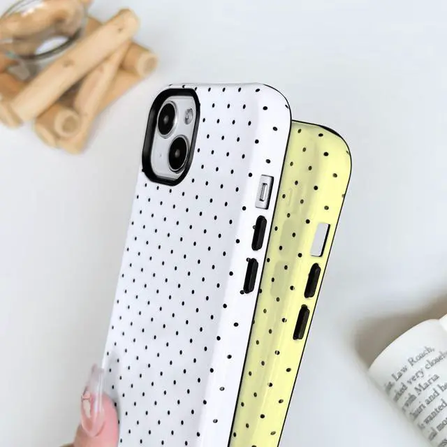 Alt view image 5 of 7 - Compatible for iPhone 13/14 Case Cute Aesthetics Polka Dot with Bright Design for Girls Women Soft TPU+PC Shockproof More Protective Girly for iPhone 13/14 Case-White