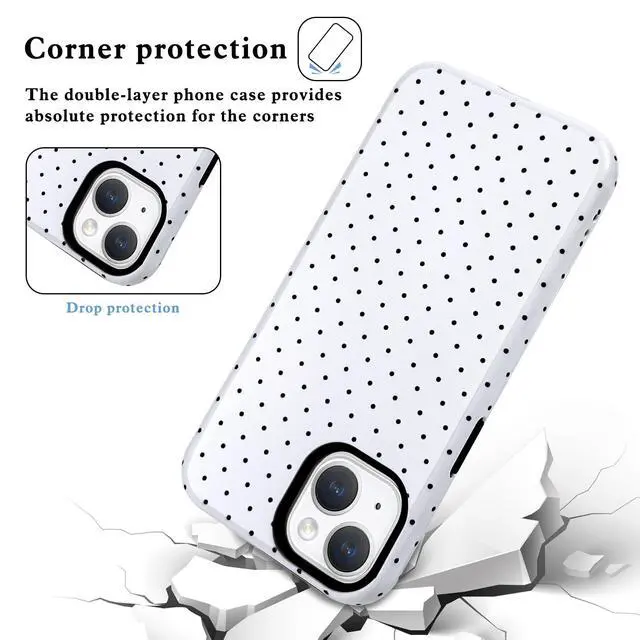 Alt view image 6 of 7 - Compatible for iPhone 13/14 Case Cute Aesthetics Polka Dot with Bright Design for Girls Women Soft TPU+PC Shockproof More Protective Girly for iPhone 13/14 Case-White