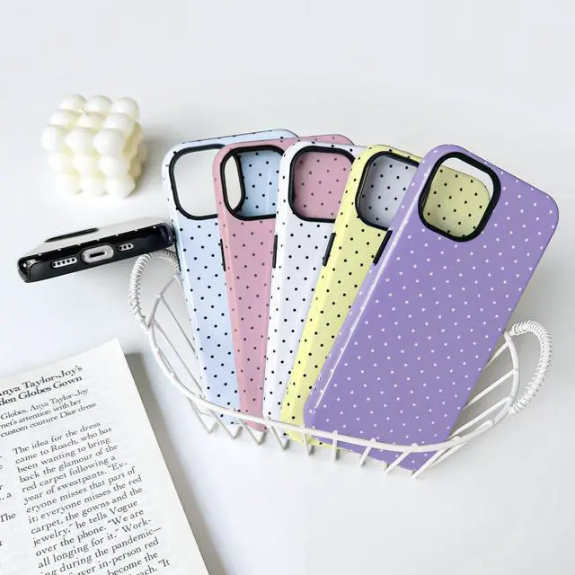 Alt view image 7 of 7 - Compatible for iPhone 13/14 Case Cute Aesthetics Polka Dot with Bright Design for Girls Women Soft TPU+PC Shockproof More Protective Girly for iPhone 13/14 Case-White