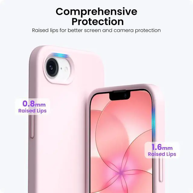 Alt view image 4 of 6 - Compatible with iPhone 17e Case and for iPhone 16e Case 6.1", Liquid Silicone 3 Layers Full Covered Soft Gel Rubber Shockproof Cover, Protective Phone Cases for 16e & 17e-Chalk Pink