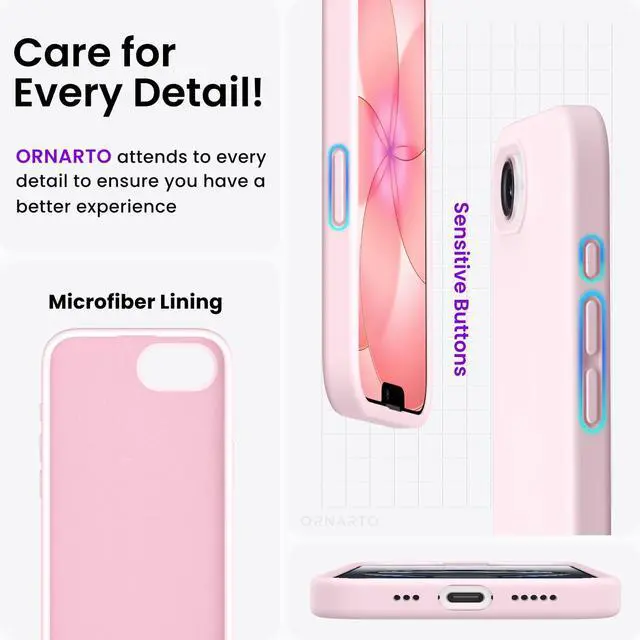 Alt view image 5 of 6 - Compatible with iPhone 17e Case and for iPhone 16e Case 6.1", Liquid Silicone 3 Layers Full Covered Soft Gel Rubber Shockproof Cover, Protective Phone Cases for 16e & 17e-Chalk Pink