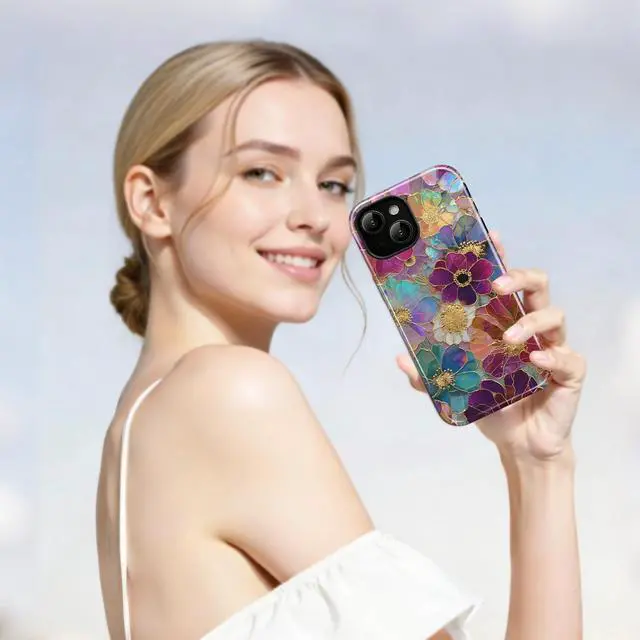 Alt view image 2 of 6 - Case Compatible with iPhone 14 for iPhone 13,Luxuriously Blooming Flowers Phone Women,Dual-Layer 14/13