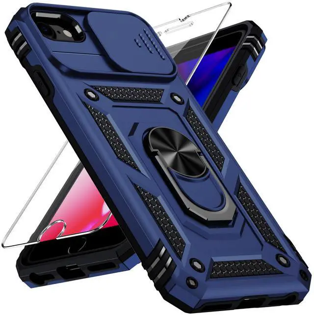 Main image of for iPhone SE 3rd Generation / 2nd Generation Case, iPhone SE 2022/2020, iPhone 8/7/6 Case with Slide Camera Cover HD Screen Protector Heavy Duty Kickstand Phone Case,Navy Blue