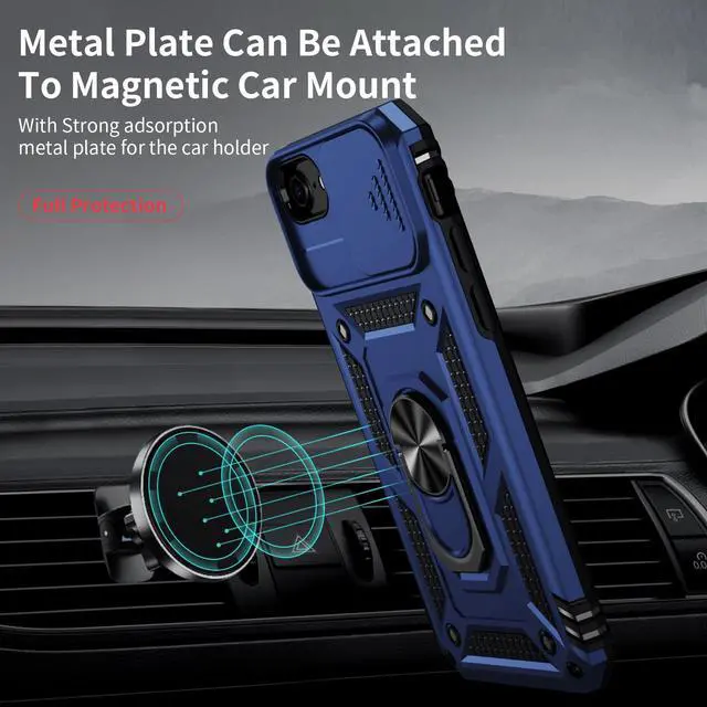 Alt view image 4 of 7 - for iPhone SE 3rd Generation / 2nd Generation Case, iPhone SE 2022/2020, iPhone 8/7/6 Case with Slide Camera Cover HD Screen Protector Heavy Duty Kickstand Phone Case,Navy Blue