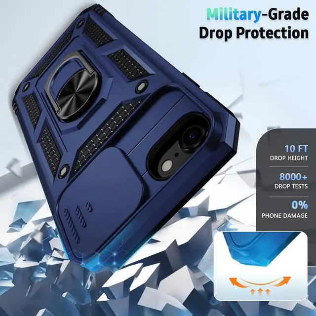 Alt view image 5 of 7 - for iPhone SE 3rd Generation / 2nd Generation Case, iPhone SE 2022/2020, iPhone 8/7/6 Case with Slide Camera Cover HD Screen Protector Heavy Duty Kickstand Phone Case,Navy Blue