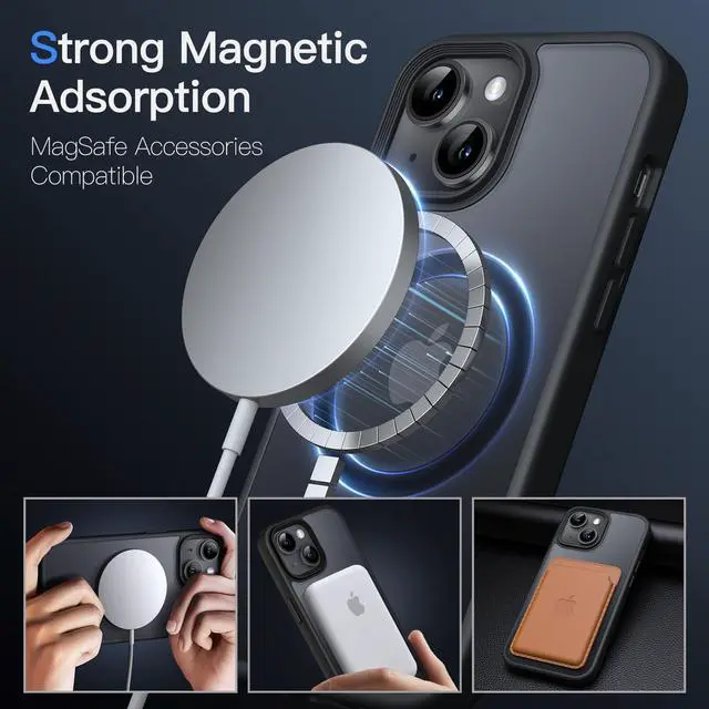 Alt view image 3 of 6 - Magnetic Case for iPhone 14 6.1-Inch Compatible with MagSafe, Translucent Matte Back Slim Shockproof Phone Cover (Black)