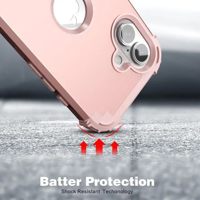 Alt view image 7 of 7 - for iPhone 16 Case with Screen Protector for Women, 3 in 1 Shockproof Slim Fit Hybrid Heavy Duty Hard PC Cover Soft Silicone Bumper Full Body Anti-Fingerprint Case, Rose Gold