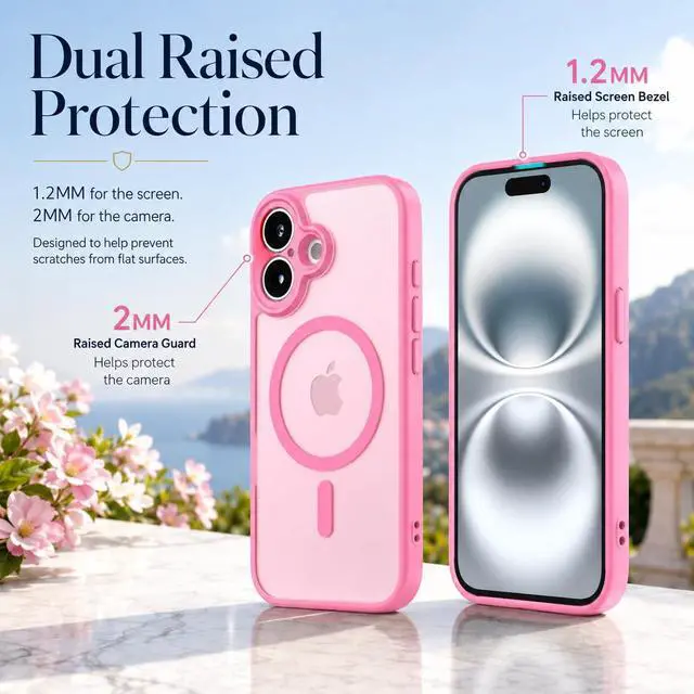 Alt view image 4 of 7 - Magnetic Shockproof for iPhone 16 Case, 14FT Military Protective Cover, Anti-Slip Texture Translucent Matte Phone Case with 2 Screen Protector for iPhone 16 - Hot Pink