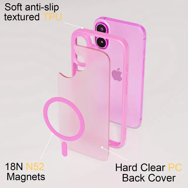 Alt view image 5 of 7 - Magnetic Shockproof for iPhone 16 Case, 14FT Military Protective Cover, Anti-Slip Texture Translucent Matte Phone Case with 2 Screen Protector for iPhone 16 - Hot Pink