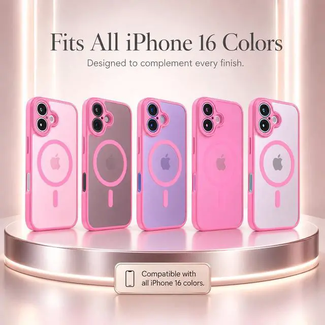 Alt view image 7 of 7 - Magnetic Shockproof for iPhone 16 Case, 14FT Military Protective Cover, Anti-Slip Texture Translucent Matte Phone Case with 2 Screen Protector for iPhone 16 - Hot Pink